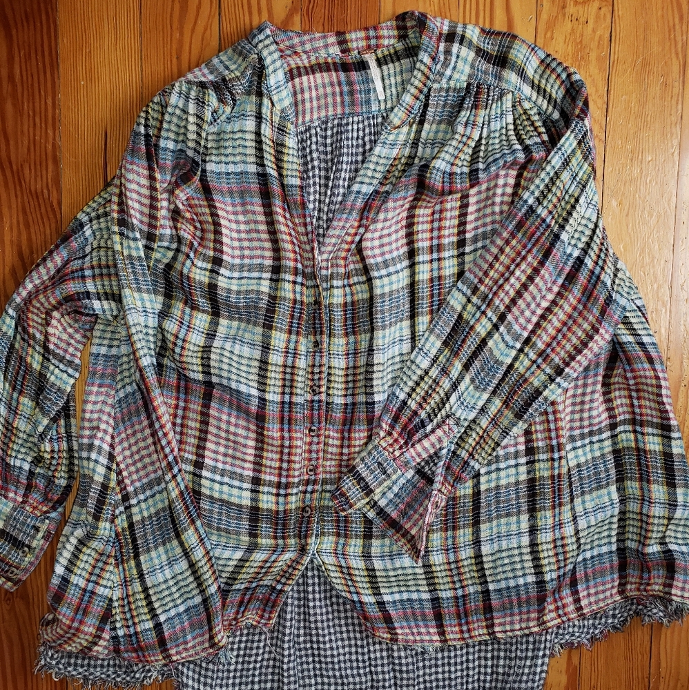 Free People Plaid Patchwork Flowy Tunic